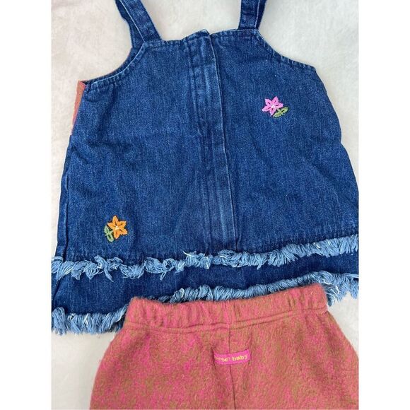 Vintage 90s Y2K Girls 2pc Embroidered Set Floral Denim - Picture 5 of 6